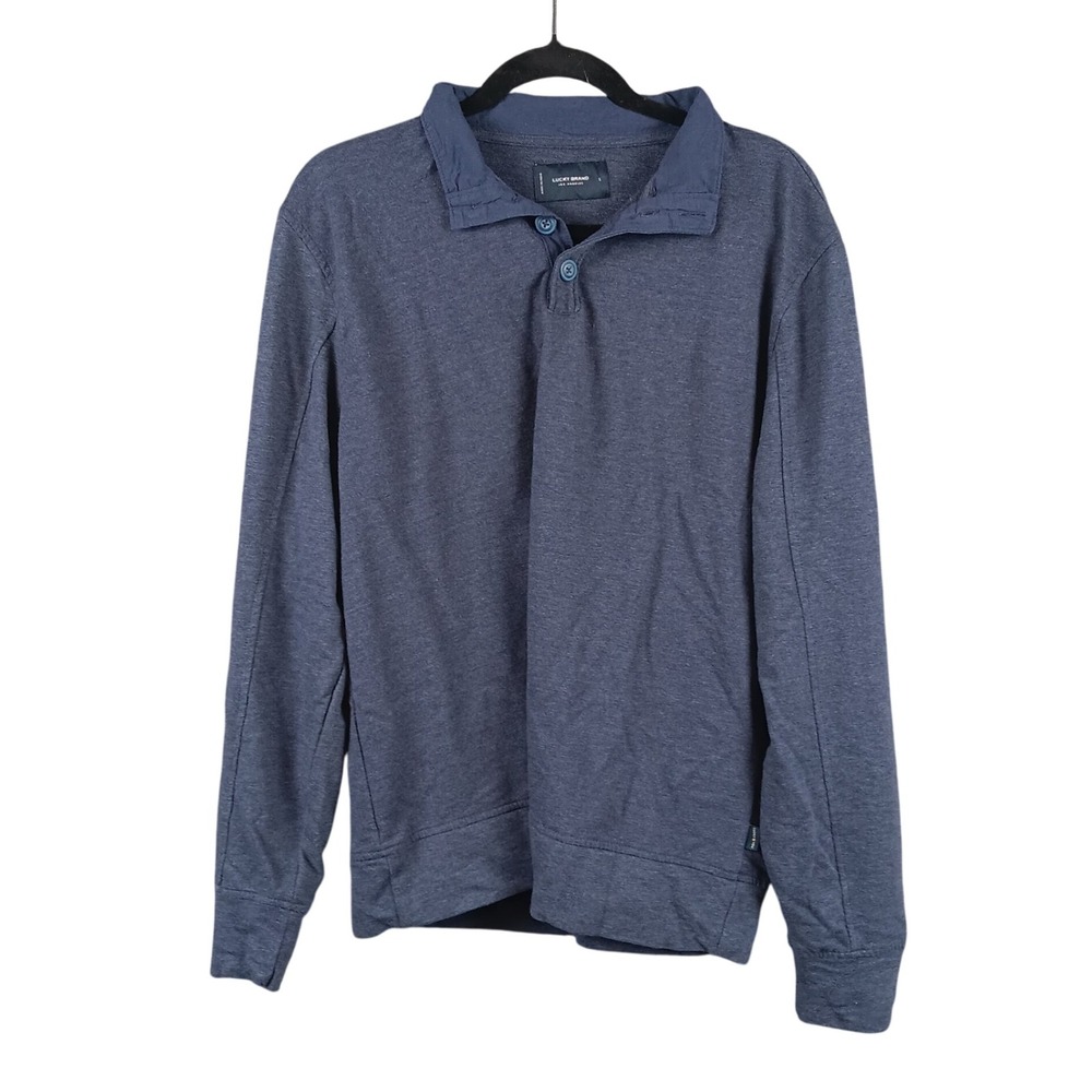 Lucky Brand Mens Long Sleeve Button‎ Mock Neck Pullover Shirt Blue Size L